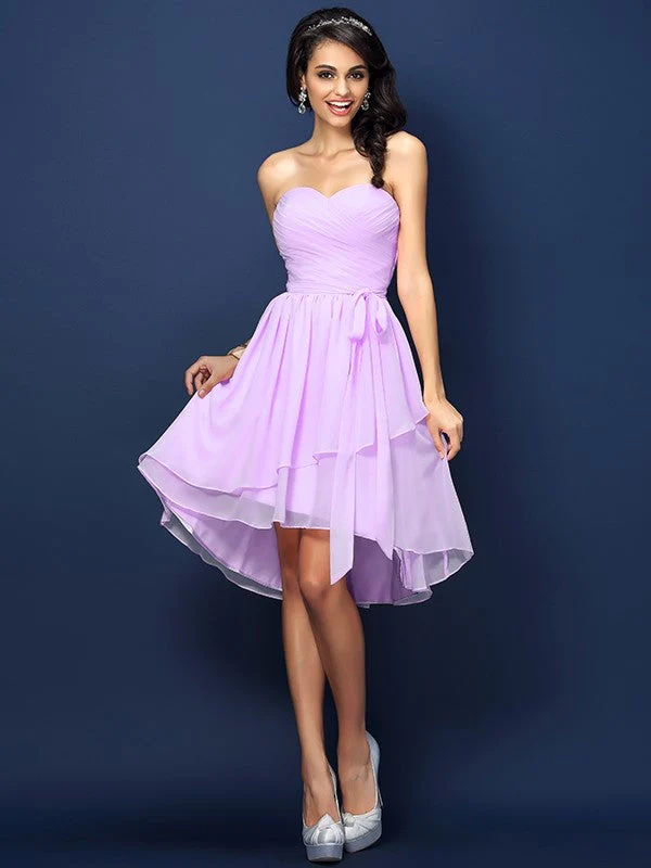 Gorgeous Sweetheart Pleats Bowknot Sleeveless Short Chiffon Bridesmaid Dresses - Image 19
