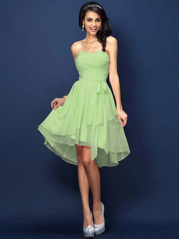 Gorgeous Sweetheart Pleats Bowknot Sleeveless Short Chiffon Bridesmaid Dresses - Image 26