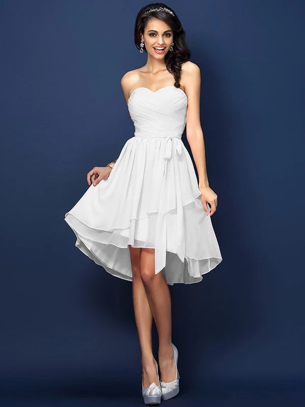Gorgeous Sweetheart Pleats Bowknot Sleeveless Short Chiffon Bridesmaid Dresses - Image 29