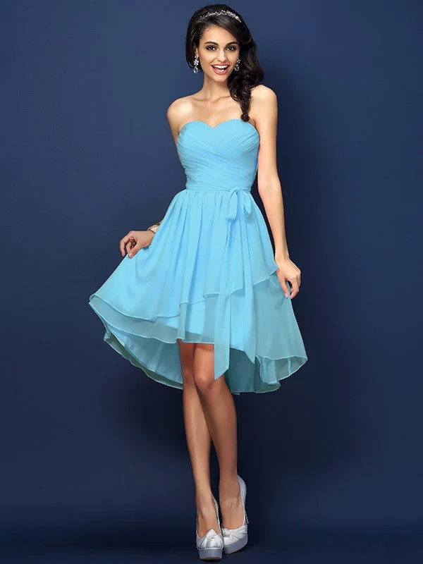 Gorgeous Sweetheart Pleats Bowknot Sleeveless Short Chiffon Bridesmaid Dresses - Image 3