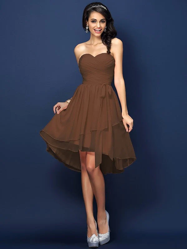 Gorgeous Sweetheart Pleats Bowknot Sleeveless Short Chiffon Bridesmaid Dresses - Image 4
