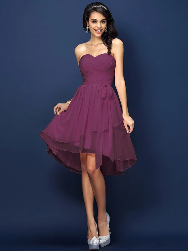 Gorgeous Sweetheart Pleats Bowknot Sleeveless Short Chiffon Bridesmaid Dresses - Image 5