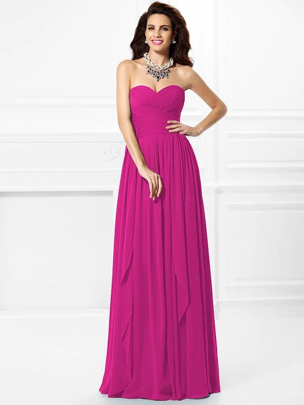 Gorgeous Sweetheart Pleats Ruffles Sleeveless Long Chiffon Bridesmaid Dresses - Image 10