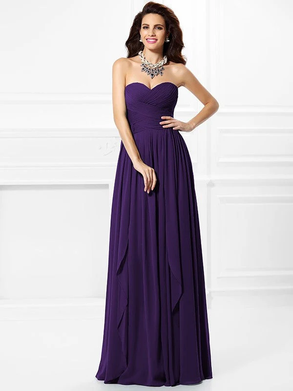 Gorgeous Sweetheart Pleats Ruffles Sleeveless Long Chiffon Bridesmaid Dresses - Image 11