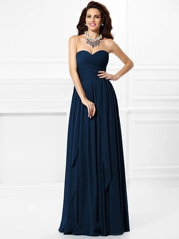 Gorgeous Sweetheart Pleats Ruffles Sleeveless Long Chiffon Bridesmaid Dresses - Image 12