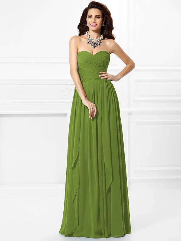 Gorgeous Sweetheart Pleats Ruffles Sleeveless Long Chiffon Bridesmaid Dresses - Image 13