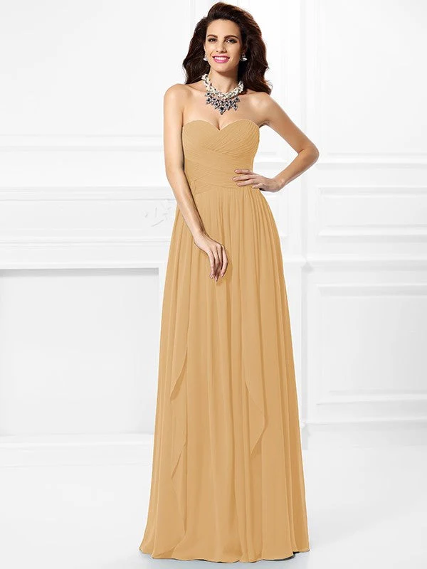 Gorgeous Sweetheart Pleats Ruffles Sleeveless Long Chiffon Bridesmaid Dresses - Image 14