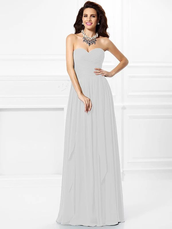 Gorgeous Sweetheart Pleats Ruffles Sleeveless Long Chiffon Bridesmaid Dresses - Image 16