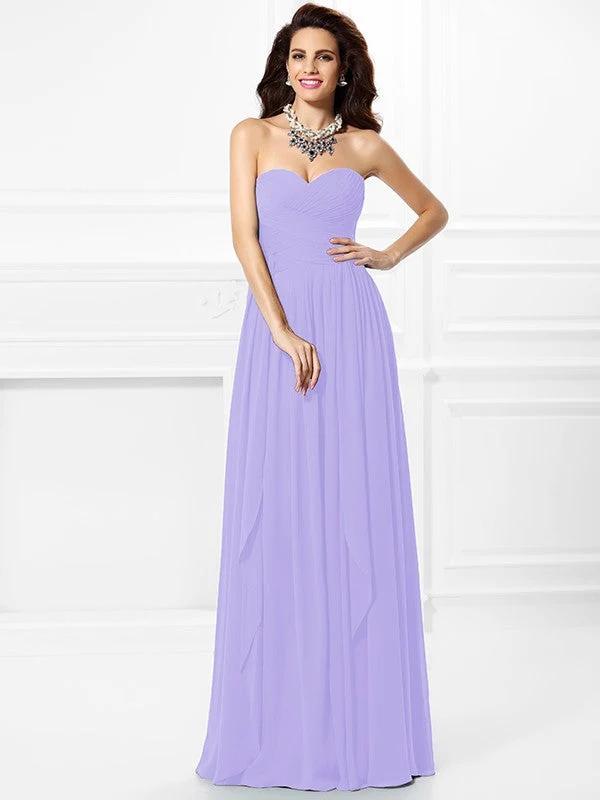 Gorgeous Sweetheart Pleats Ruffles Sleeveless Long Chiffon Bridesmaid Dresses - Image 18