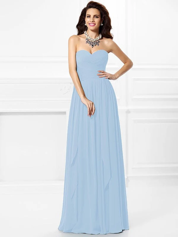 Gorgeous Sweetheart Pleats Ruffles Sleeveless Long Chiffon Bridesmaid Dresses - Image 19