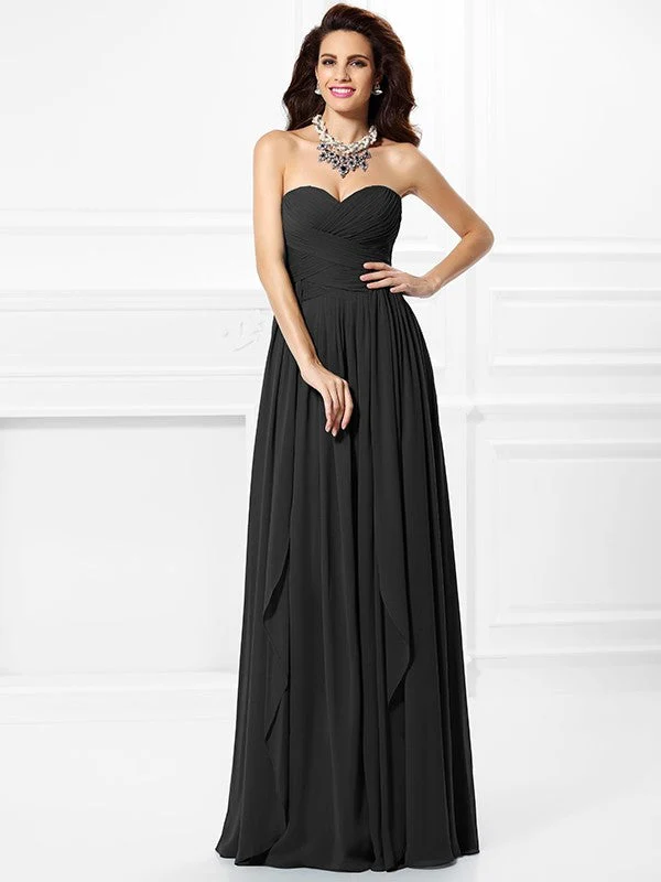 Gorgeous Sweetheart Pleats Ruffles Sleeveless Long Chiffon Bridesmaid Dresses - Image 2