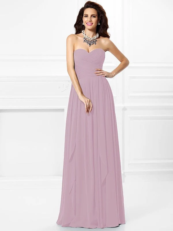 Gorgeous Sweetheart Pleats Ruffles Sleeveless Long Chiffon Bridesmaid Dresses - Image 20