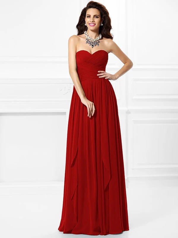 Gorgeous Sweetheart Pleats Ruffles Sleeveless Long Chiffon Bridesmaid Dresses - Image 21