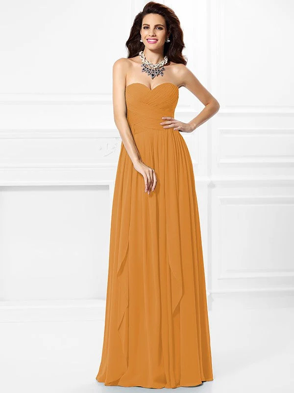Gorgeous Sweetheart Pleats Ruffles Sleeveless Long Chiffon Bridesmaid Dresses - Image 22