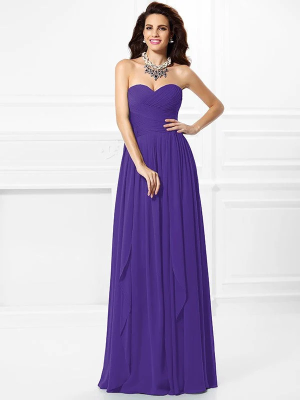 Gorgeous Sweetheart Pleats Ruffles Sleeveless Long Chiffon Bridesmaid Dresses - Image 23