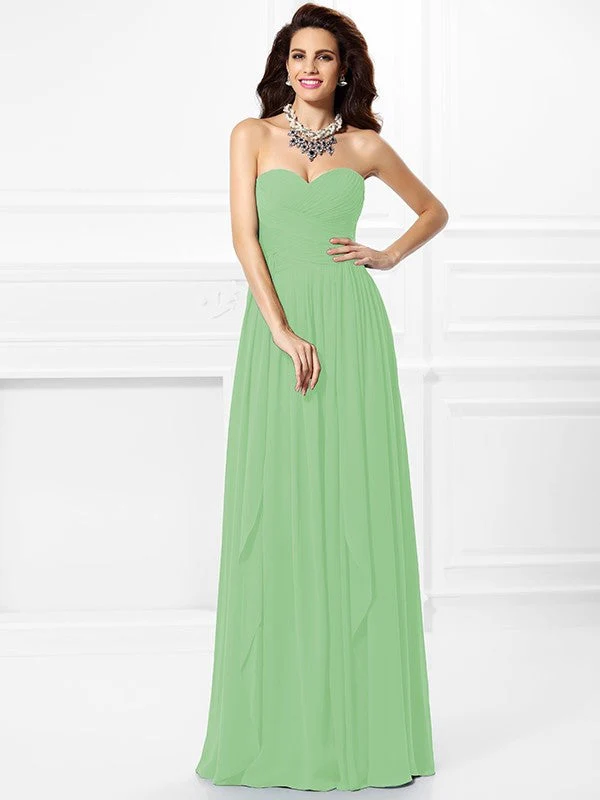 Gorgeous Sweetheart Pleats Ruffles Sleeveless Long Chiffon Bridesmaid Dresses - Image 24