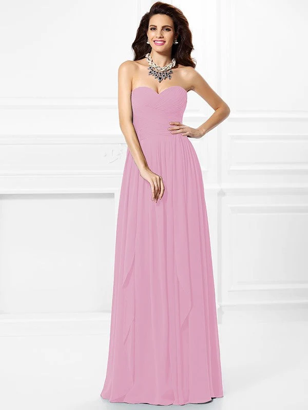 Gorgeous Sweetheart Pleats Ruffles Sleeveless Long Chiffon Bridesmaid Dresses - Image 25