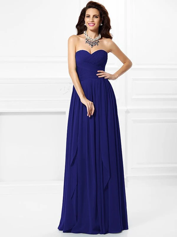 Gorgeous Sweetheart Pleats Ruffles Sleeveless Long Chiffon Bridesmaid Dresses - Image 26