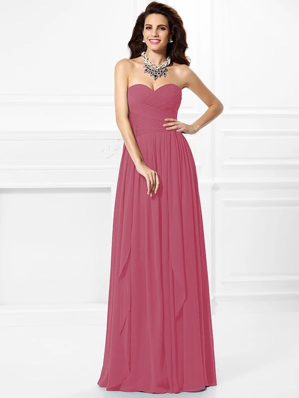 Gorgeous Sweetheart Pleats Ruffles Sleeveless Long Chiffon Bridesmaid Dresses - Image 27