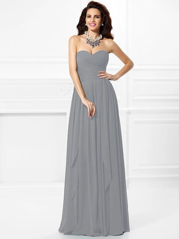 Gorgeous Sweetheart Pleats Ruffles Sleeveless Long Chiffon Bridesmaid Dresses - Image 28