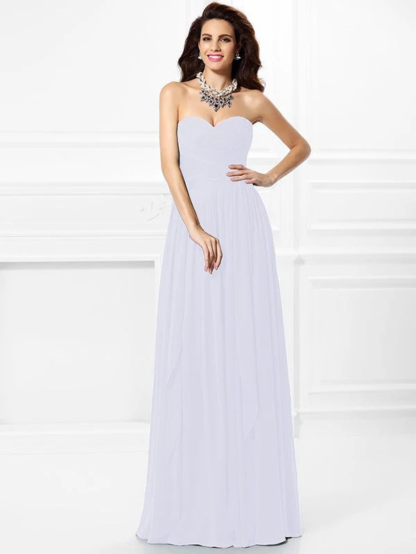 Gorgeous Sweetheart Pleats Ruffles Sleeveless Long Chiffon Bridesmaid Dresses - Image 29