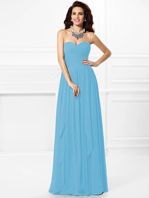 Gorgeous Sweetheart Pleats Ruffles Sleeveless Long Chiffon Bridesmaid Dresses - Image 3