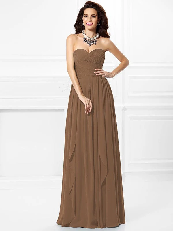 Gorgeous Sweetheart Pleats Ruffles Sleeveless Long Chiffon Bridesmaid Dresses - Image 4