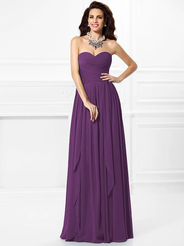 Gorgeous Sweetheart Pleats Ruffles Sleeveless Long Chiffon Bridesmaid Dresses - Image 5
