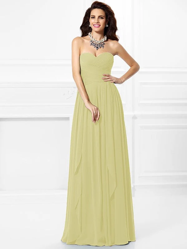 Gorgeous Sweetheart Pleats Ruffles Sleeveless Long Chiffon Bridesmaid Dresses - Image 6