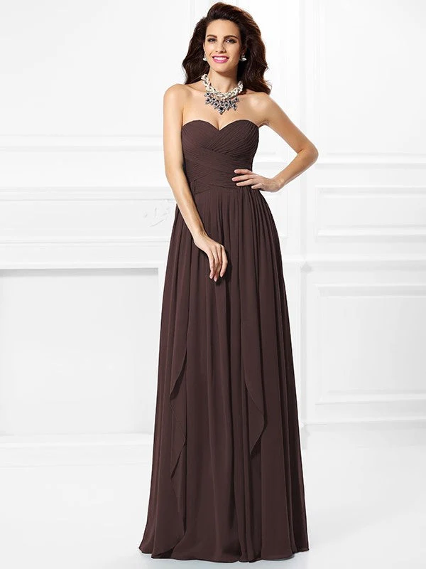 Gorgeous Sweetheart Pleats Ruffles Sleeveless Long Chiffon Bridesmaid Dresses - Image 7