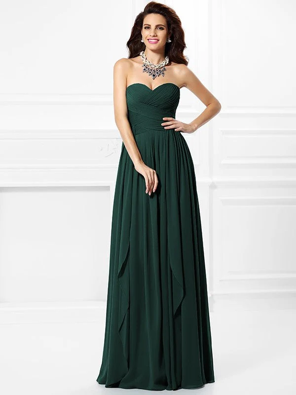 Gorgeous Sweetheart Pleats Ruffles Sleeveless Long Chiffon Bridesmaid Dresses - Image 8