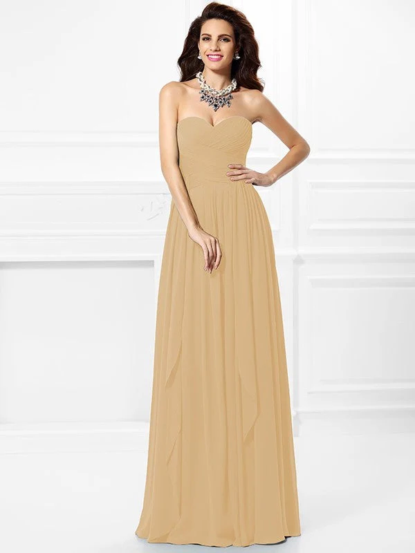 Gorgeous Sweetheart Pleats Ruffles Sleeveless Long Chiffon Bridesmaid Dresses - Image 9