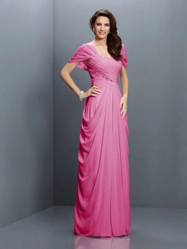 Gorgeous Sweetheart Pleats Short Sleeves Long Chiffon Bridesmaid Dresses - Image 11