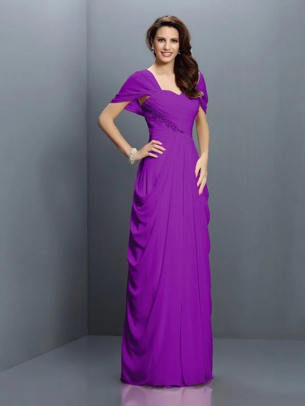 Gorgeous Sweetheart Pleats Short Sleeves Long Chiffon Bridesmaid Dresses - Image 13