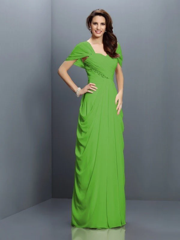 Gorgeous Sweetheart Pleats Short Sleeves Long Chiffon Bridesmaid Dresses - Image 14