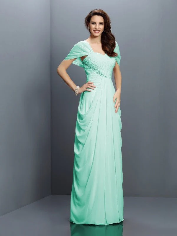 Gorgeous Sweetheart Pleats Short Sleeves Long Chiffon Bridesmaid Dresses - Image 15