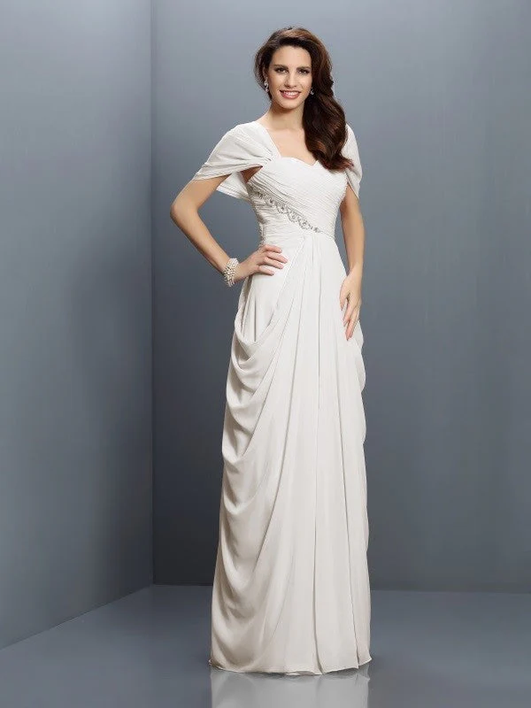 Gorgeous Sweetheart Pleats Short Sleeves Long Chiffon Bridesmaid Dresses - Image 16