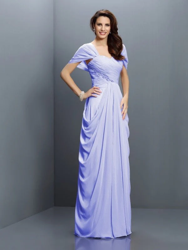 Gorgeous Sweetheart Pleats Short Sleeves Long Chiffon Bridesmaid Dresses - Image 17
