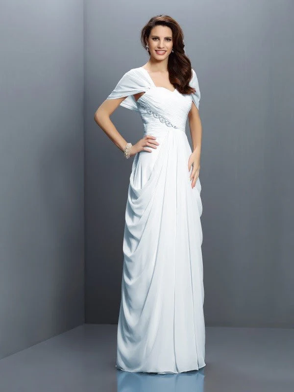 Gorgeous Sweetheart Pleats Short Sleeves Long Chiffon Bridesmaid Dresses - Image 18