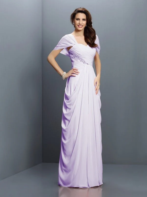 Gorgeous Sweetheart Pleats Short Sleeves Long Chiffon Bridesmaid Dresses - Image 19