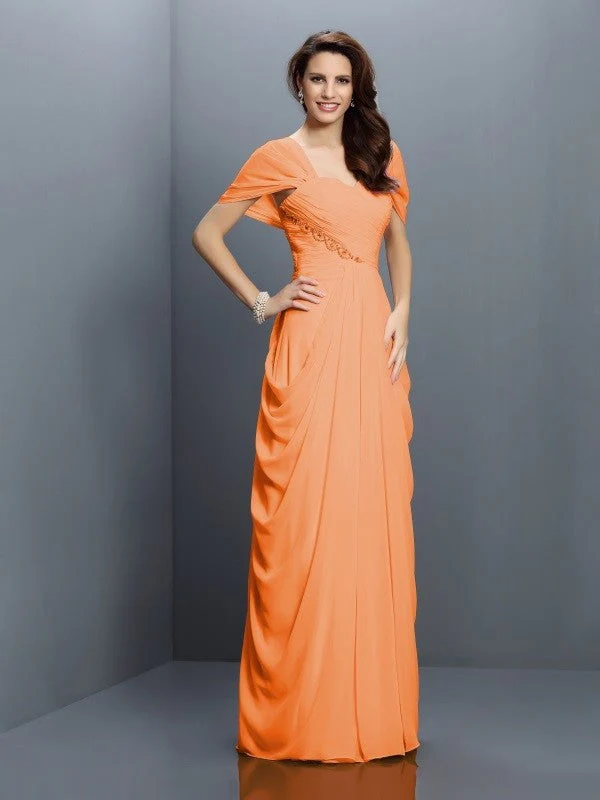 Gorgeous Sweetheart Pleats Short Sleeves Long Chiffon Bridesmaid Dresses - Image 20