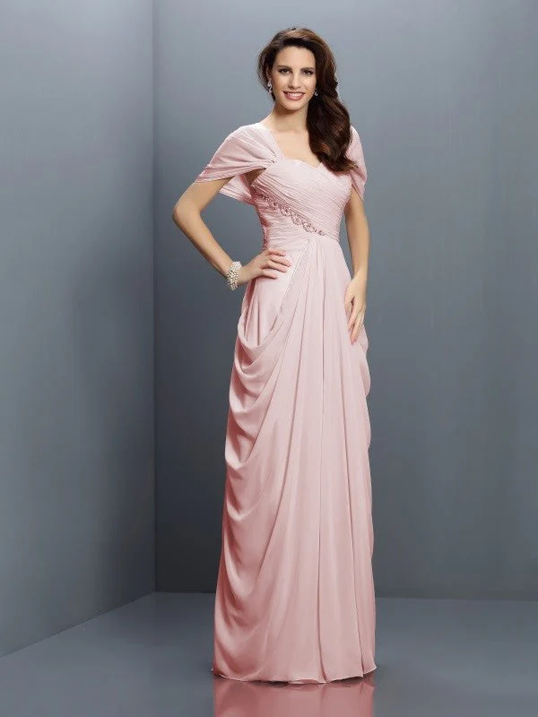 Gorgeous Sweetheart Pleats Short Sleeves Long Chiffon Bridesmaid Dresses - Image 21