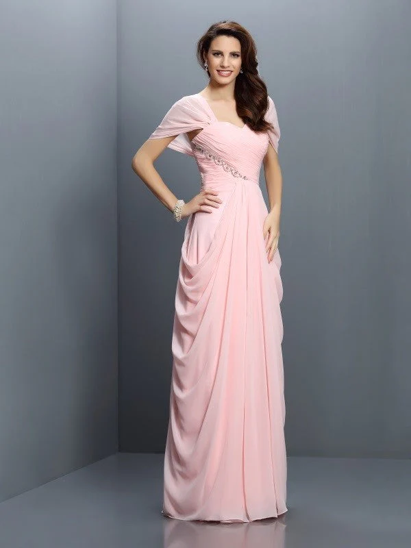 Gorgeous Sweetheart Pleats Short Sleeves Long Chiffon Bridesmaid Dresses - Image 22