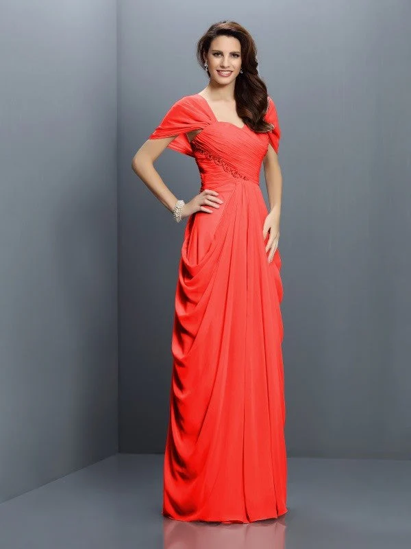 Gorgeous Sweetheart Pleats Short Sleeves Long Chiffon Bridesmaid Dresses - Image 23