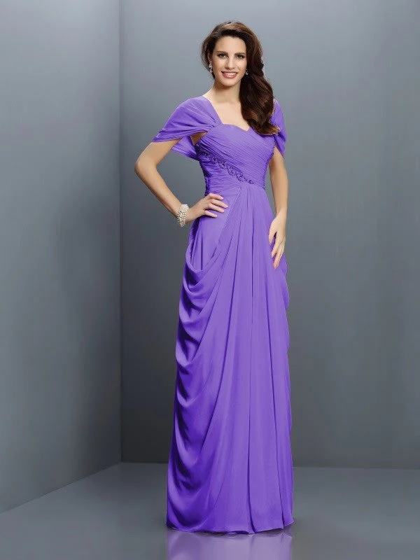 Gorgeous Sweetheart Pleats Short Sleeves Long Chiffon Bridesmaid Dresses - Image 24