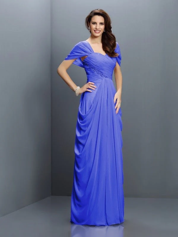 Gorgeous Sweetheart Pleats Short Sleeves Long Chiffon Bridesmaid Dresses - Image 25
