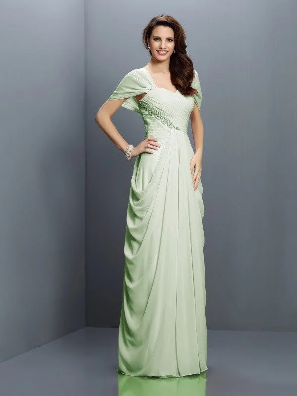 Gorgeous Sweetheart Pleats Short Sleeves Long Chiffon Bridesmaid Dresses - Image 26