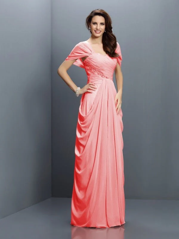 Gorgeous Sweetheart Pleats Short Sleeves Long Chiffon Bridesmaid Dresses - Image 28
