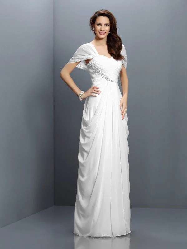 Gorgeous Sweetheart Pleats Short Sleeves Long Chiffon Bridesmaid Dresses - Image 29