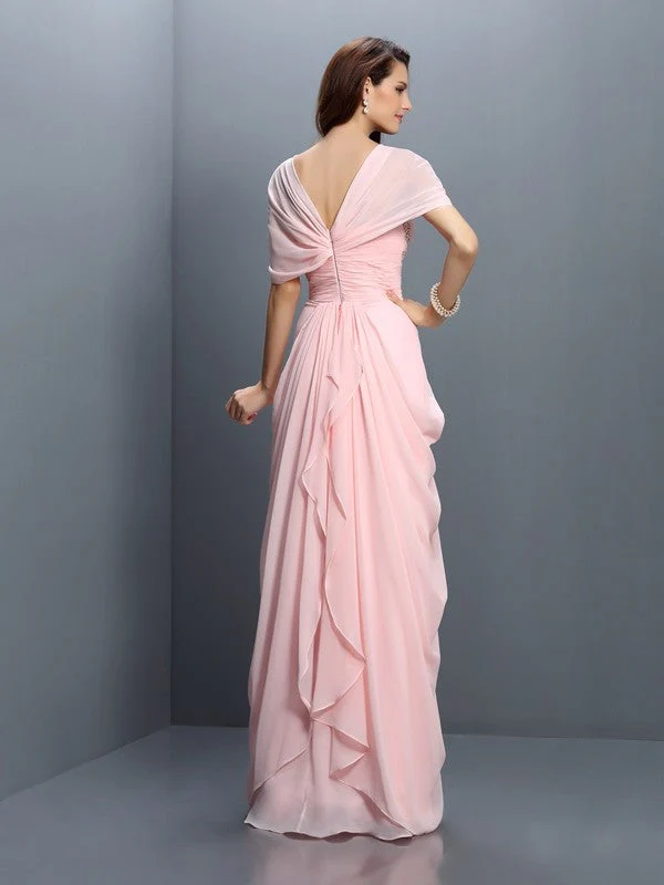 Gorgeous Sweetheart Pleats Short Sleeves Long Chiffon Bridesmaid Dresses - Image 30